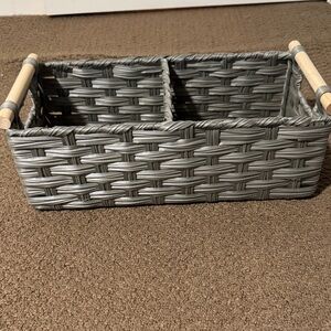 Green Woven Storage Basket with Wooden Handles -